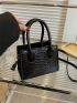 Mini Crocodile Embossed Square Bag Solid Black Minimalist