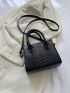 Mini Crocodile Embossed Square Bag Solid Black Minimalist