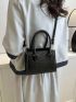 Mini Crocodile Embossed Square Bag Solid Black Minimalist