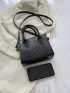 Mini Crocodile Embossed Square Bag Solid Black Minimalist