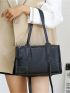 Medium Shoulder Bag Litchi Embossed Minimalist Black