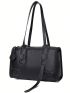 Medium Shoulder Bag Litchi Embossed Minimalist Black