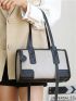 Two Tone Shoulder Bag Litchi Embossed Contrast Binding