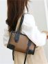 Two Tone Shoulder Bag Litchi Embossed Contrast Binding