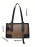 Two Tone Shoulder Bag Litchi Embossed Contrast Binding