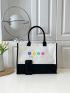 Large Shopper Bag Letter & Cartoon Graphic Preppy Contrast Binding