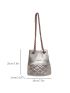 Mini Metallic Quilted Letter Graphic Bucket Bag Funky