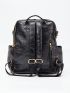 Minimalist Classic Backpack Medium Zipper Black Pu