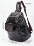 Minimalist Classic Backpack Medium Zipper Black Pu