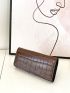 Crocodile Embossed Long Wallet Snap Button Elegant