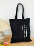 Slogan Graphic Shopper Bag Double Handle Black