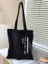 Slogan Graphic Shopper Bag Double Handle Black