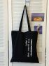 Slogan Graphic Shopper Bag Double Handle Black