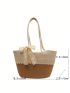 Two Tone Bow Decor Straw Bag Vacation