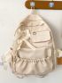 Letter Graphic Bow Decor Functional Backpack Zipper Beige