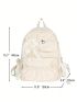 Letter Graphic Bow Decor Functional Backpack Zipper Beige