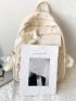 Letter Graphic Bow Decor Functional Backpack Zipper Beige