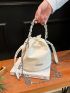 Mini Patch Decor Bucket Bag Drawstring Design