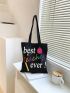 Floral & Slogan Graphic Shopper Bag Small Preppy