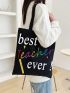 Floral & Slogan Graphic Shopper Bag Small Preppy