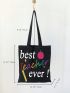 Floral & Slogan Graphic Shopper Bag Small Preppy