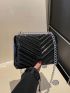 Mini Chevron Square Bag Chain Strap Black Flap