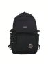 Letter Patch Decor Classic Backpack Medium Zipper Black