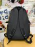 Letter Patch Decor Classic Backpack Medium Zipper Black