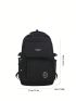 Letter Patch Decor Classic Backpack Medium Zipper Black