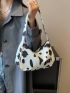 Cow Pattern Letter Patch Decor Hobo Bag Fashion Style