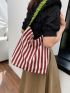 Striped Pattern Hobo Bag Canvas