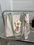 Flower Decor Straw Bag Double Handle Vacation Style