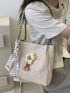 Flower Decor Straw Bag Double Handle Vacation Style