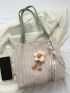 Flower Decor Straw Bag Double Handle Vacation Style