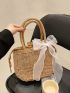 Mini Bow Decor Straw Bag Drawstring Design