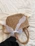 Mini Bow Decor Straw Bag Drawstring Design