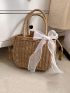 Mini Bow Decor Straw Bag Drawstring Design