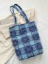 Plaid Pattern Raw Trim Square Bag Medium