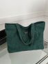 Letter Patch Decor Corduroy Shopper Bag With Coin Purse