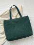 Letter Patch Decor Corduroy Shopper Bag With Coin Purse