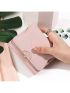 Letter Detail Small Wallet Flower Decor Pink