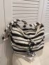 Large Capacity Hobo Bag Stripe Pattern With Bag Charm