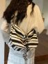 Large Capacity Hobo Bag Stripe Pattern With Bag Charm