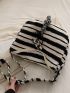 Large Capacity Hobo Bag Stripe Pattern With Bag Charm