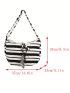 Large Capacity Hobo Bag Stripe Pattern With Bag Charm