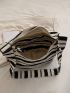 Large Capacity Hobo Bag Stripe Pattern With Bag Charm