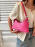 Crocodile Embossed Baguette Bag Pink Fashionable For Daily