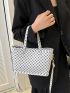 Geometric Pattern Double Handle Square Bag White Fashionable For Daily