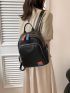 Litchi Embossed Classic Backpack Black Casual Adjustable Strap