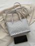 Geometric Pattern Double Handle Square Bag White Fashionable For Daily